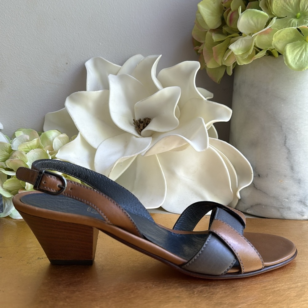 Vintage Gucci Slingback Sandals in Gray and Cognac Leather